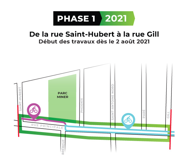 Croquis de l'échéancier de la première phase des travaux au centre-ville